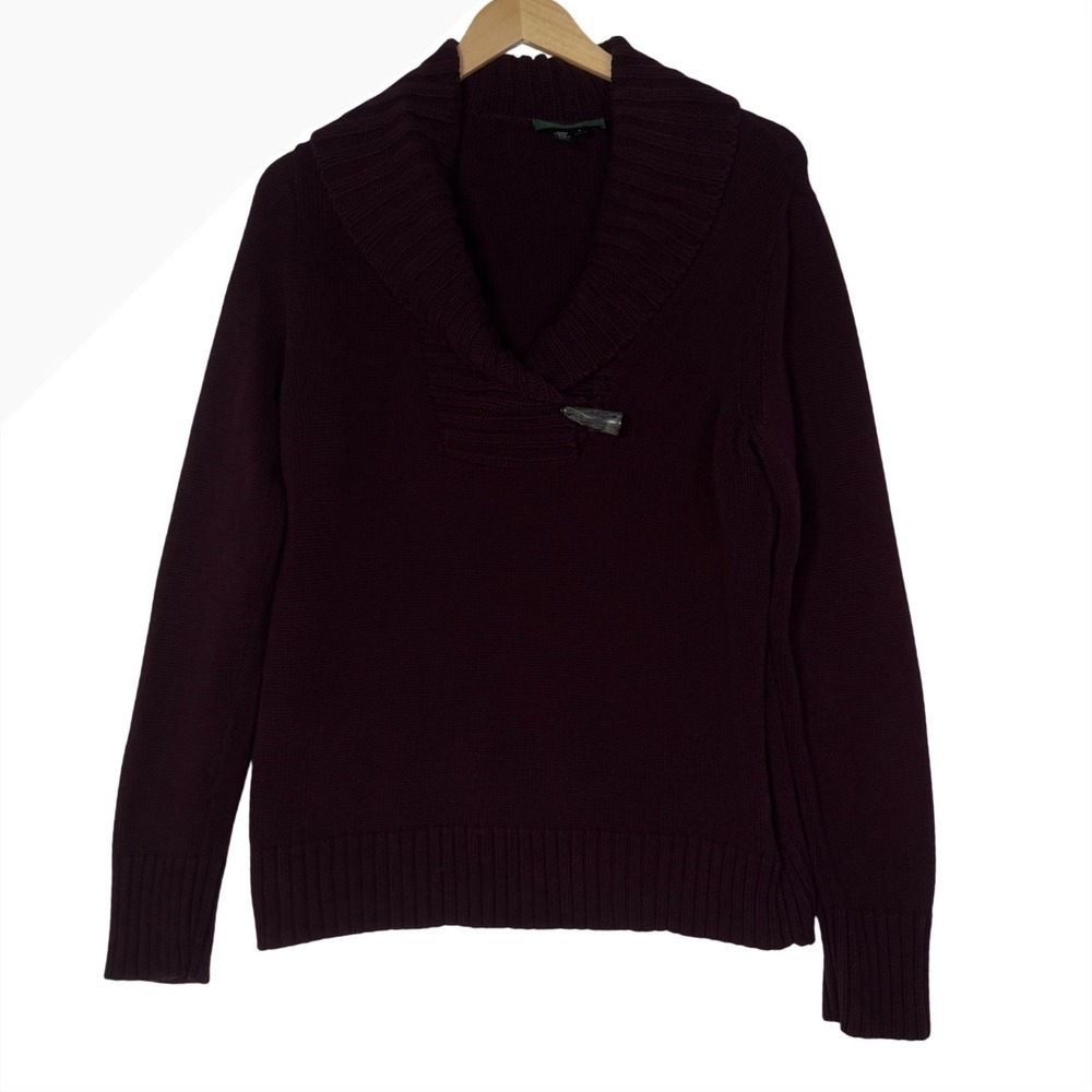 Lauren Ralph Lauren Womens Large Burgundy Shawl Collar Sweater Toggle